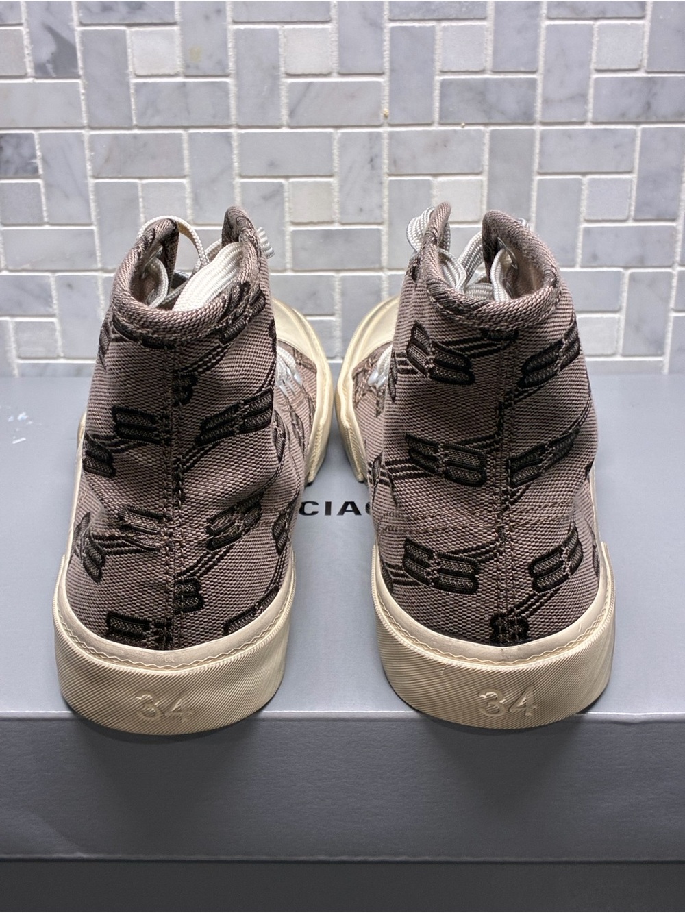 Balenciaga Paris High Top BB Monogram Sneakers Women US 4 IT 34 Brown NIB - Picture 6 of 13